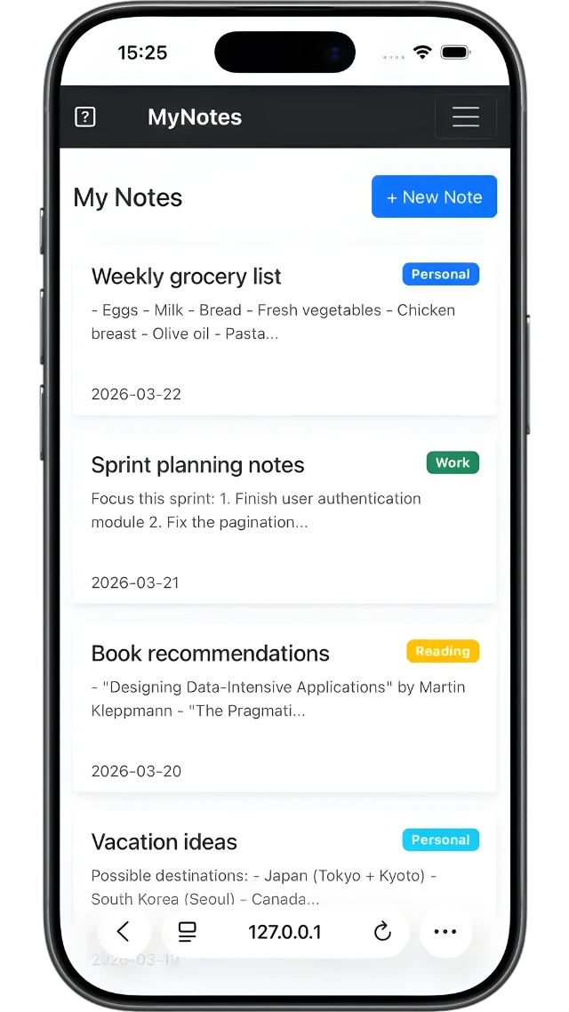 A Symfony + Bootstrap todo-list app displayed inside a mobile browser, with the browser navigation bar and the web navbar visible.